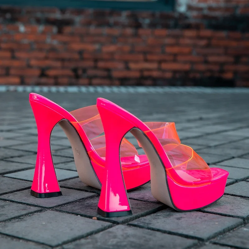 2024 Ins New Women Candy Color Slipper Sandals Jelly Shoes Sexy Party High Heels Ladies Transparent PVC Platform Heeled Sandals