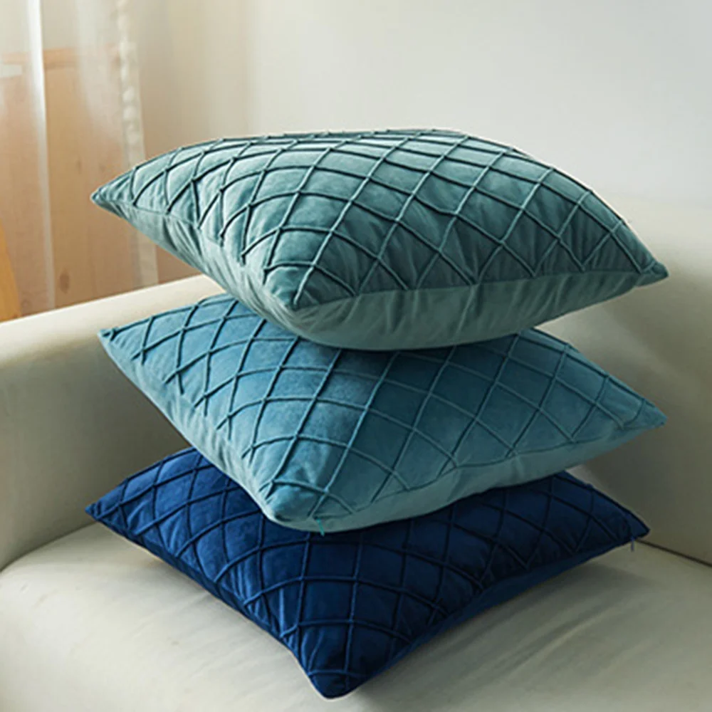 New hot wholesale nice design many colors ready European model room velvet lattice diamond fashion ins pillowcase cushion cover