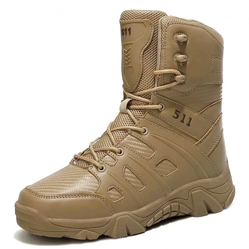 Wholesale Leather Waterproof Anti-slip Combat Assault Outdoor Desert Training Police Tactical Army Military Shoes Boots