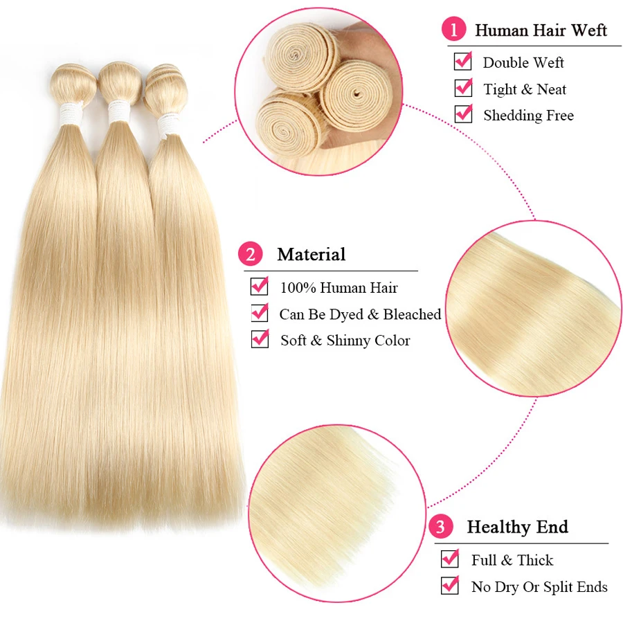 Straight 613 Blonde Hair Bundles Brazilian Weave Human Hair Bundles Remy Extensions Bundles Honey Blonde 28 30 32 34 Inch