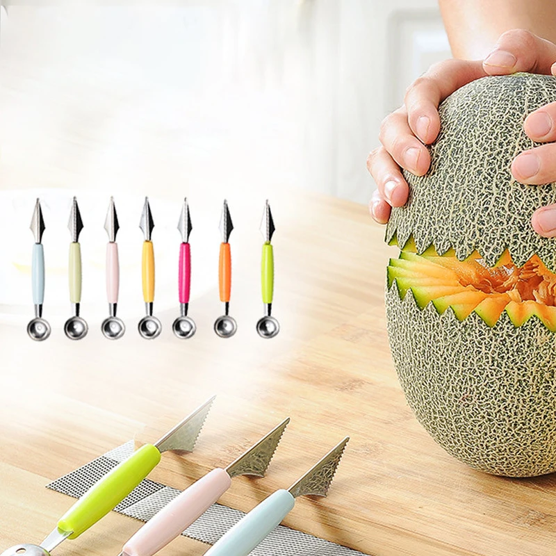 Double head stainless steel fruit scoop corrugated carving knife watermelon scoop fruit carving knife