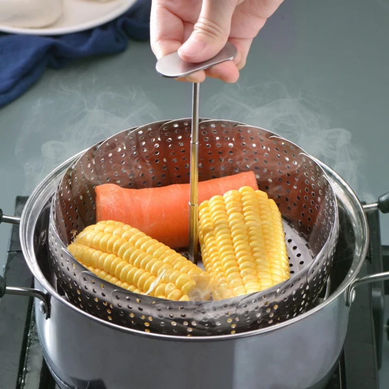 2 in 1 Fruit Basket and Steamer Basket Collapsible Food Vegetable Steaming Rack Stainless Steel Expandable Steamer Basket