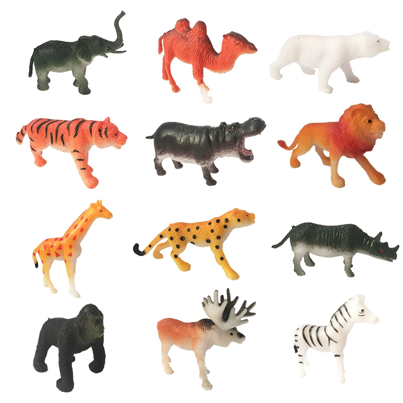 3D toys kids education toys gifts mini plastic animal Replica wild animal set lions tigers elk zebras white bear camels giraffes