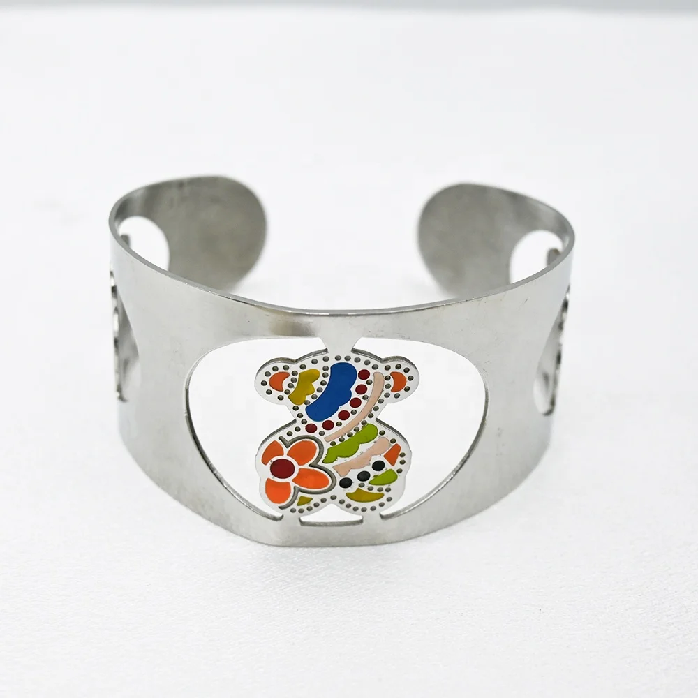 Hot Sale Chunky Stainless Steel Bangles Panda Jewelry Bangles Wide Big Stainless Steel Cuff Bracelet Jewelry