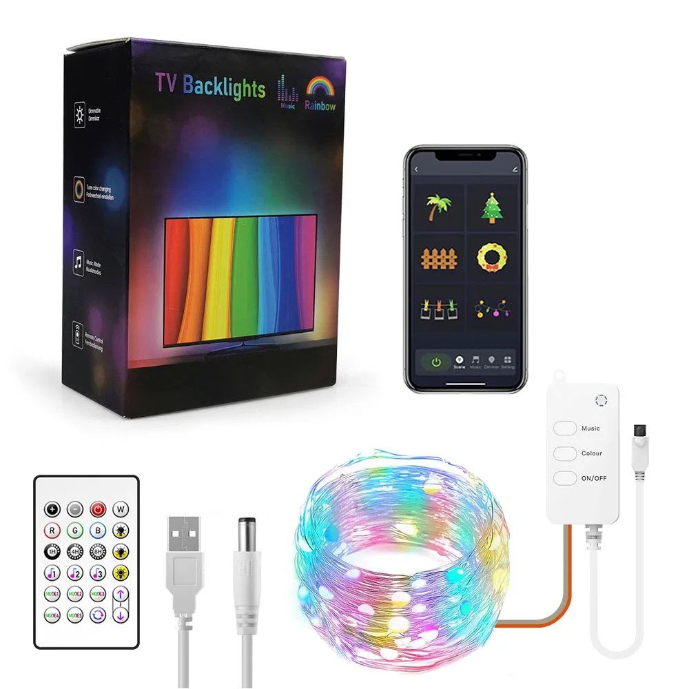 
Christmas Twinkle String Lights 3M 30LEDs WIFI TV Backlights ICRGB USB DC 5V LED Lights Music Function For Decoration String 