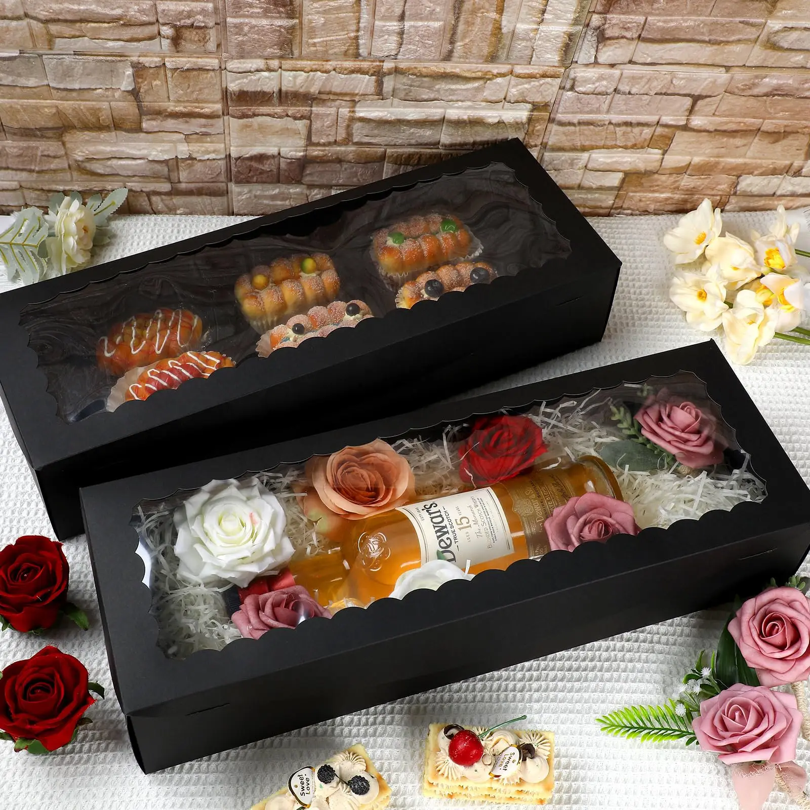 Custom Logo Rectangle Bakery Strawberry Treats Chocolate Cake Packaging Paper Wine Box with Window