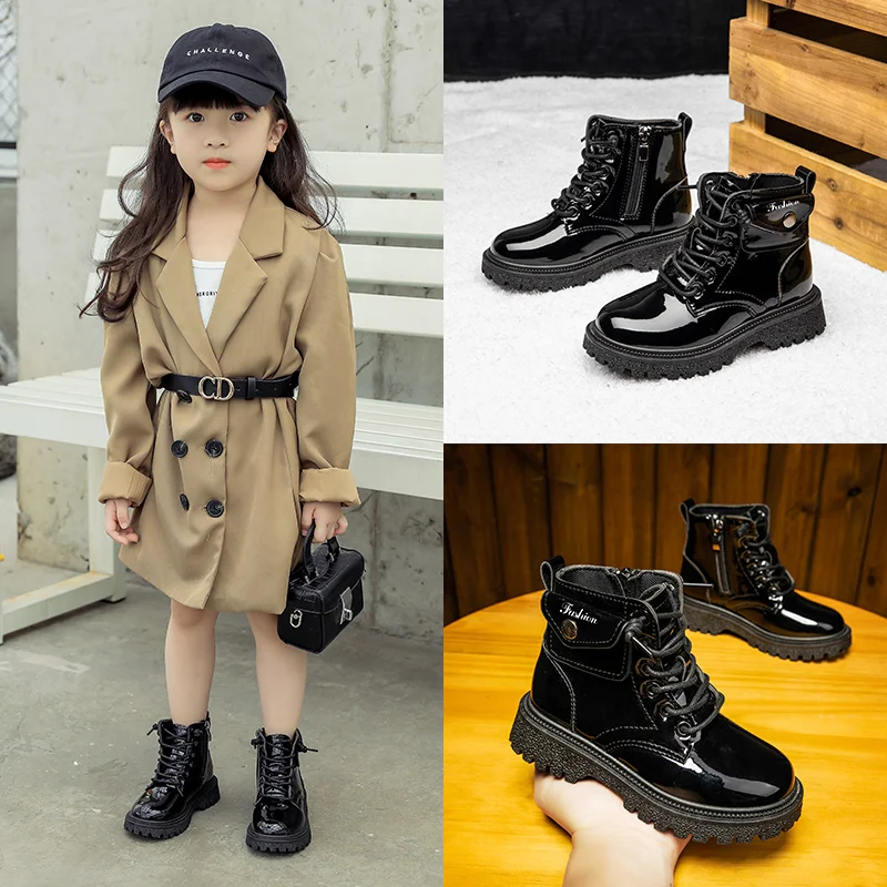 Kids Autumn Boots Fashionable Children Shoes Wholesale British Style of Girls Black vintage Martin Boots Zip Rubber Casual Shoes