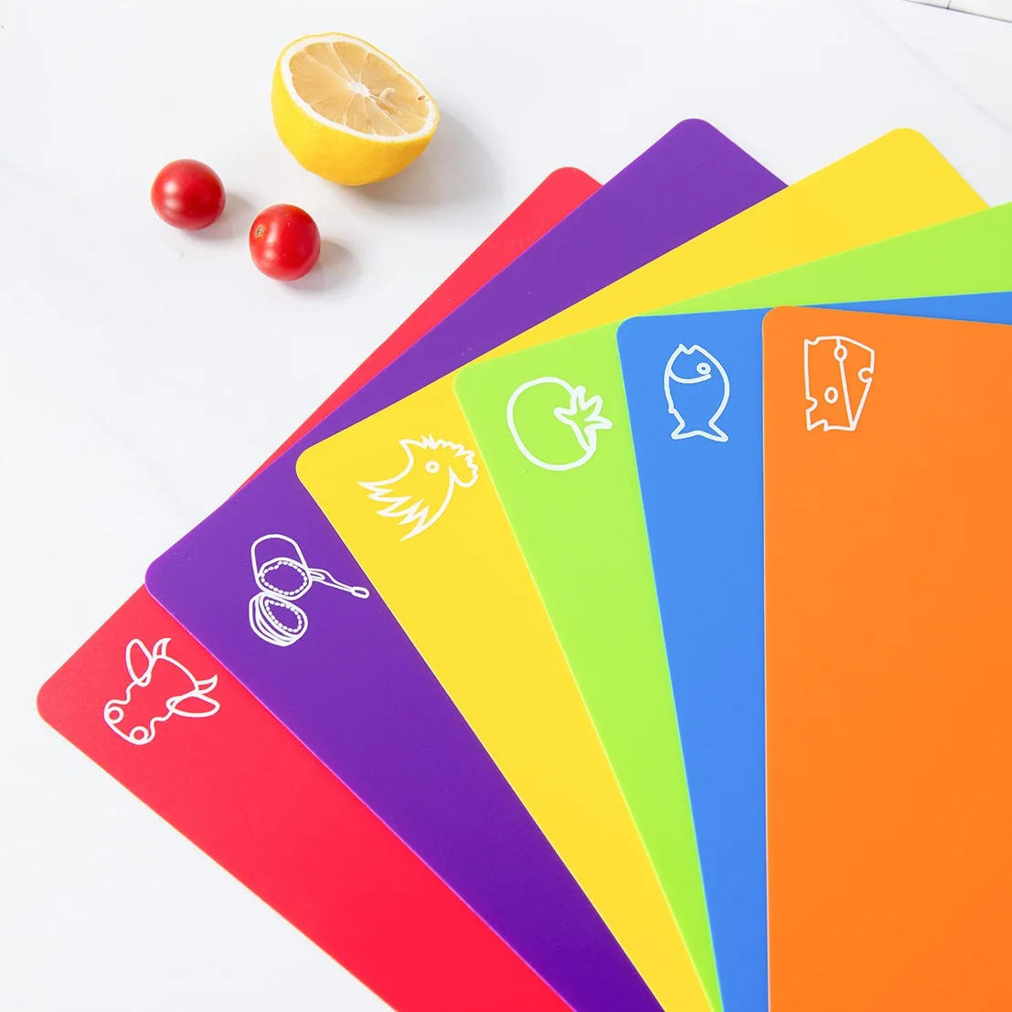Set of 6 Eco-Friendly Extra Thick Flexible Plastic Square Cutting Board Mats Dishwasher Safe Kitchen Food Chopping Blocks