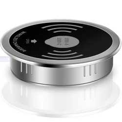 Wholesale Qi intelligent furniture office 10W Dual USB Embedded desktop waterproof Fast wireless charger 3in1