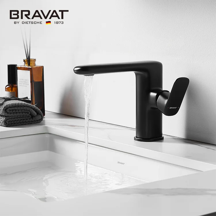 Bravat Hotel Modern Bathroom Brass Body Single Hold Matt Black Faucet Zinc Single Lever Basin Mixer