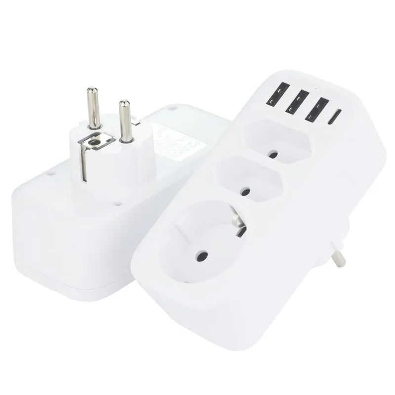 European wall socket Germany Universal 16A 3USB Extension Socket 1typeC Adapter 3way EU Standard Plug Outlet USB Power Strip