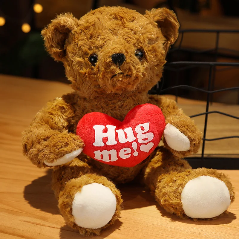 Stuffed teddy bears with custom logo brown pink white valentine gifts for girlfriend promotional plush teddy bear with heart