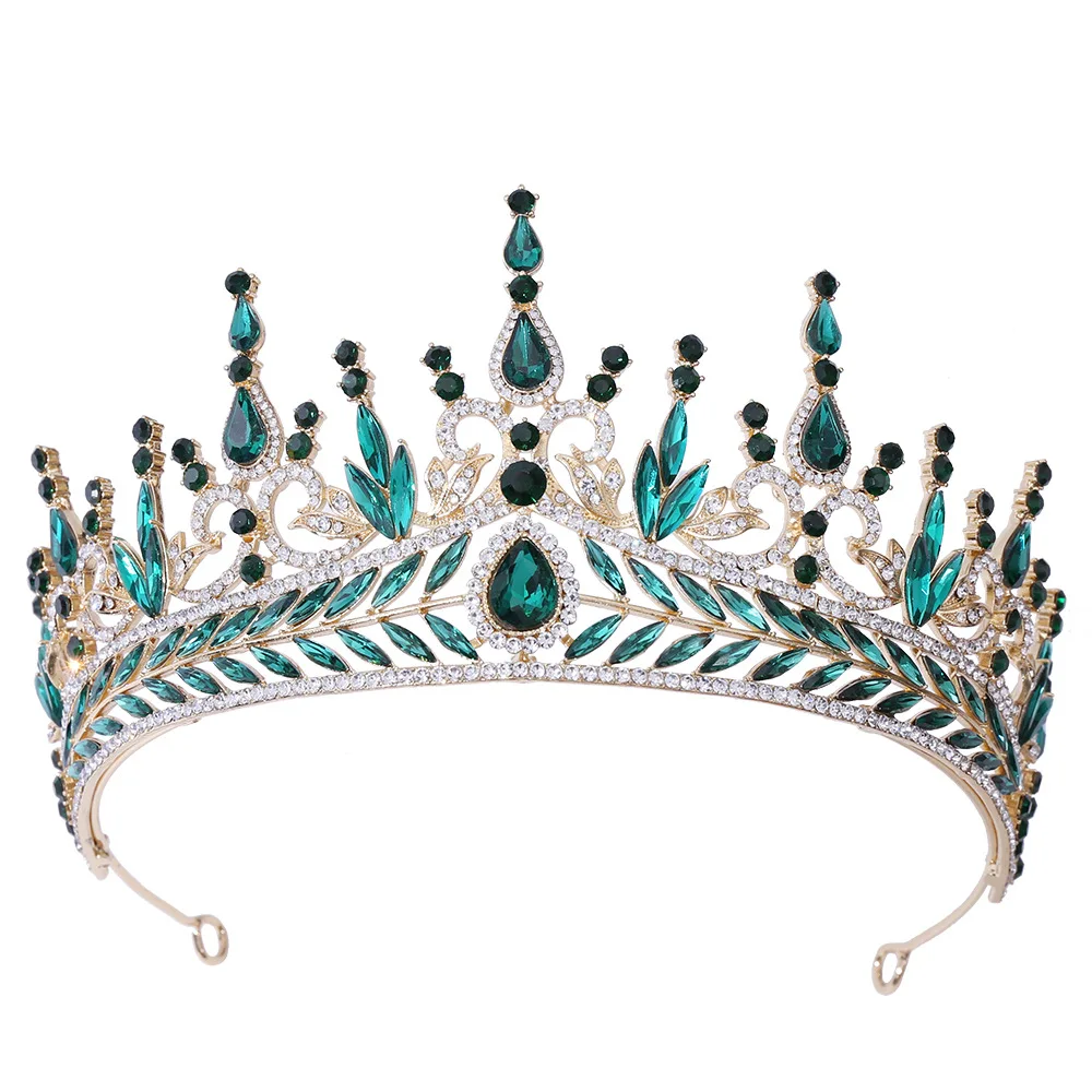 Gemstone Leaf Pink Wedding Forehead Luxury Tiara Crowns Verde For Girls Para Novias Bridal Hair Accessories