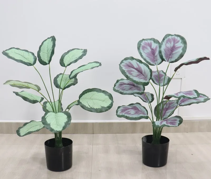 Mini size indoor plastic artificial ficus bonsai monstera green plant Fatsia Japonica trees in pot