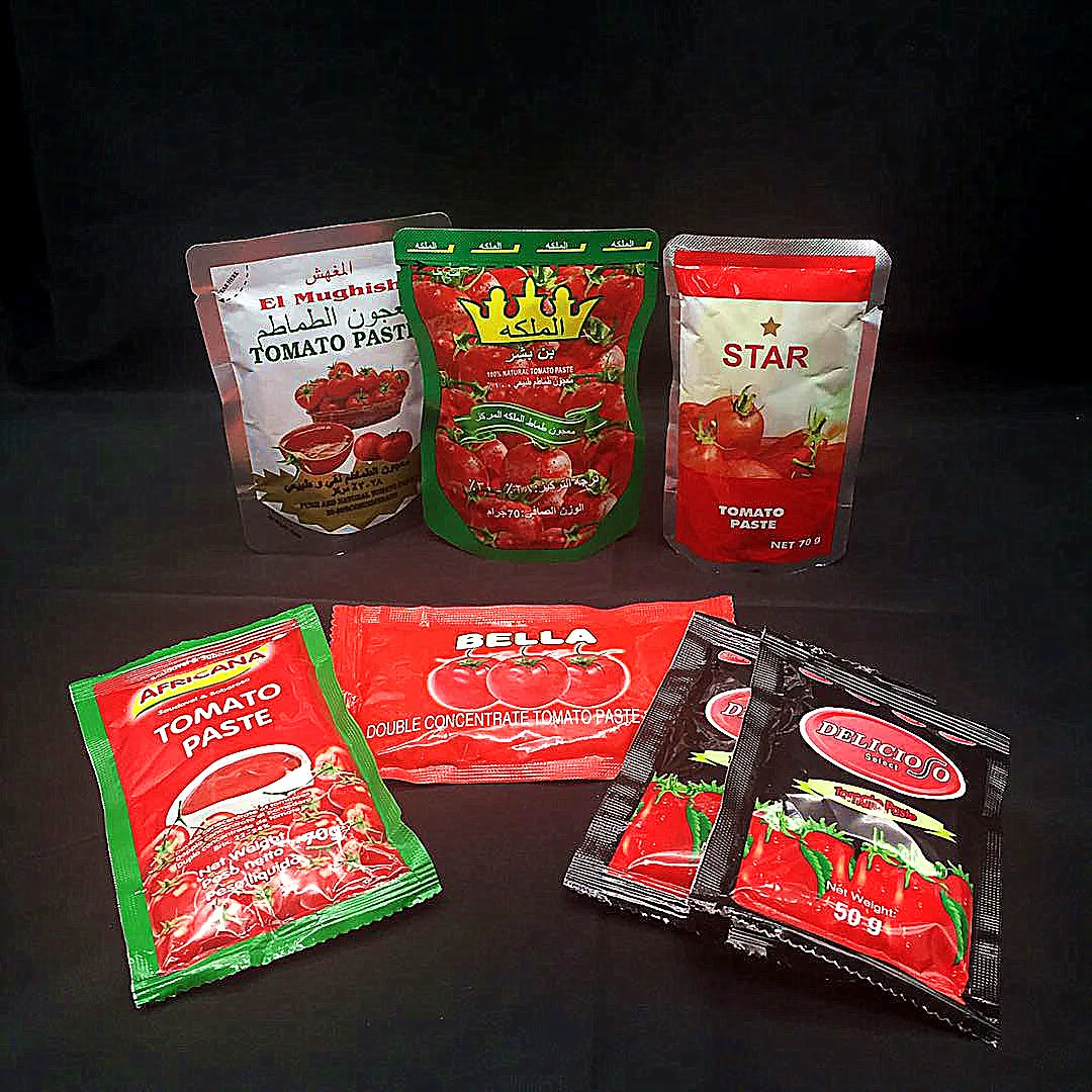 Pure Quality Sweet Taste Dark Red Double Concentrated Tomato Paste 28-30% Brix In 30g 50g 70g Sachhet For Halal African Cook
