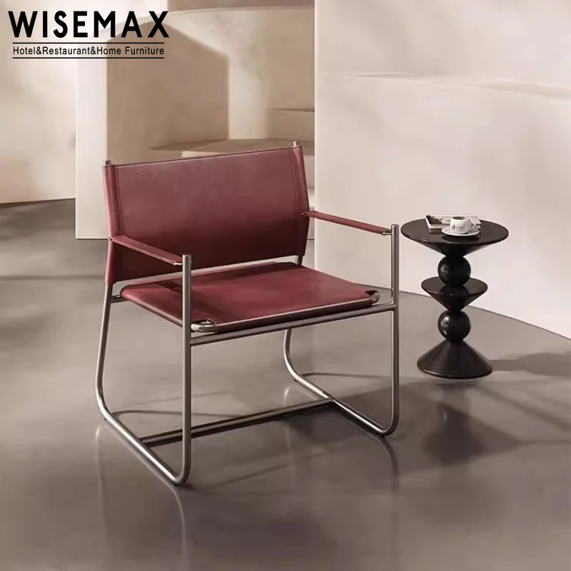 WISEMAX FURNITURE Modern nordic leather leisure armchair living room single sofa metal corner accent chair for hotel maision