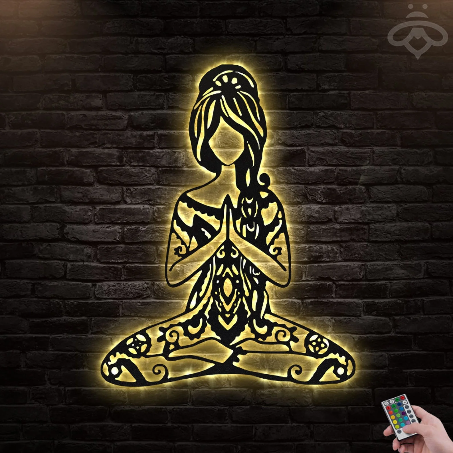 Yoga Girl In Hippie Style Metal Wall Art With LED Lights Yoga Room Sign Decoration For Living Room Namaste Outdoor Home Decor