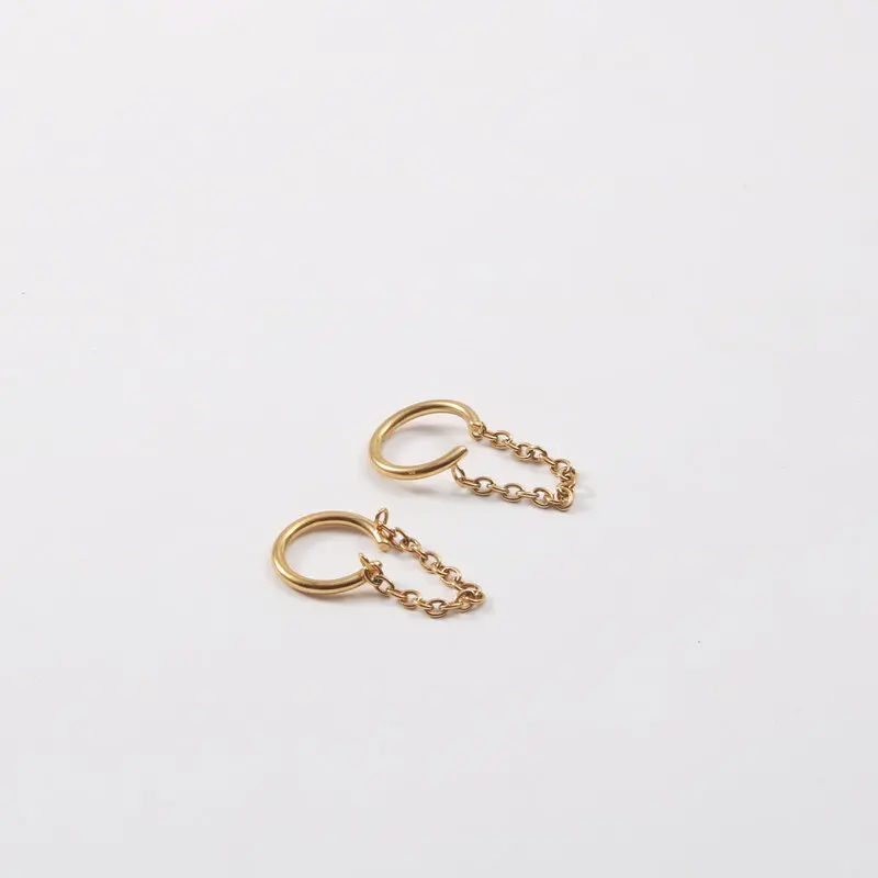 New Trendy Earring 18K Gold Plated Chain Tassel C Cuff Earrings for Women Stainless Steel Earrings Wholesale