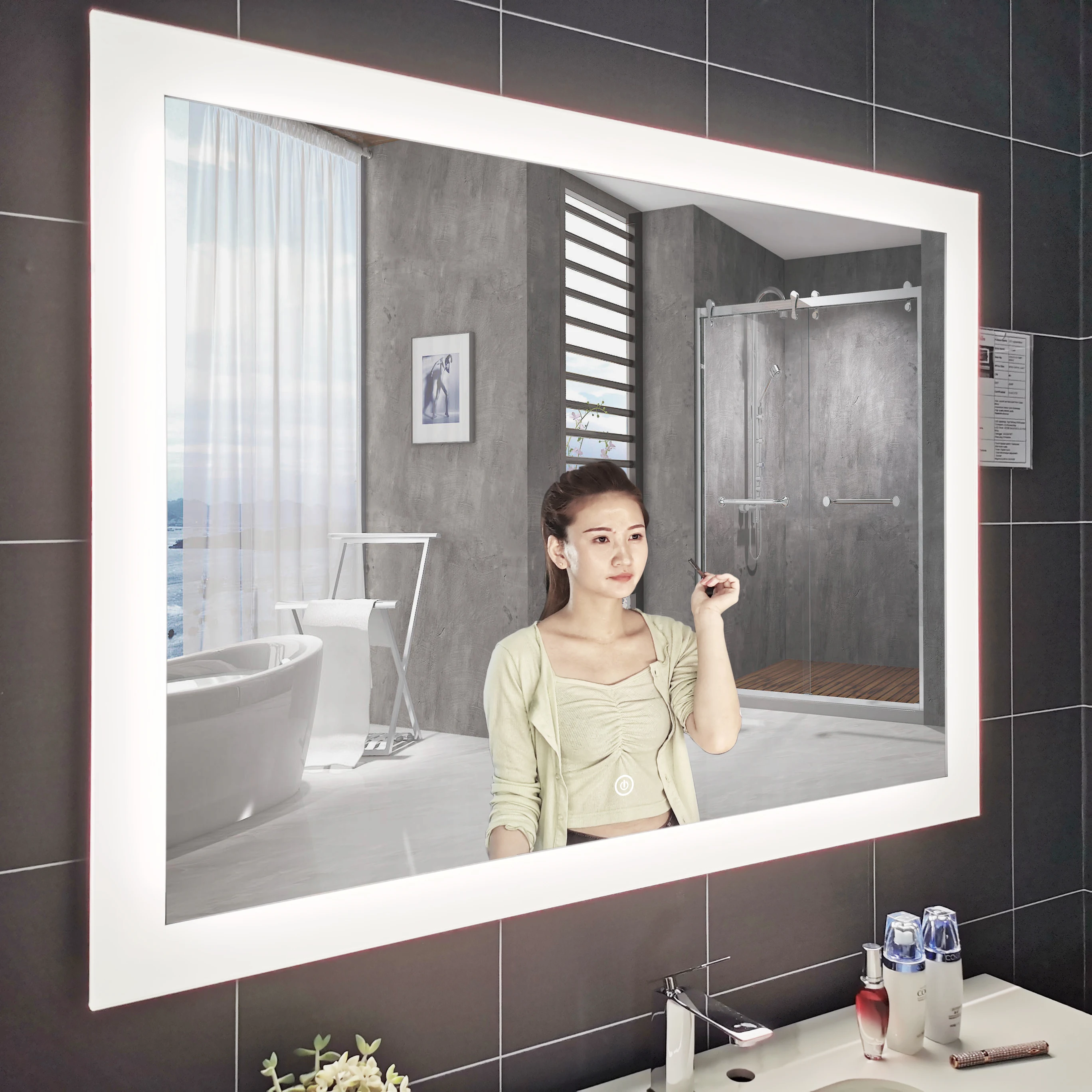 Factory hot sales customized hospitality hotel bathroom anti-fog dimmer CCT 3000k 6000k smart led mirror