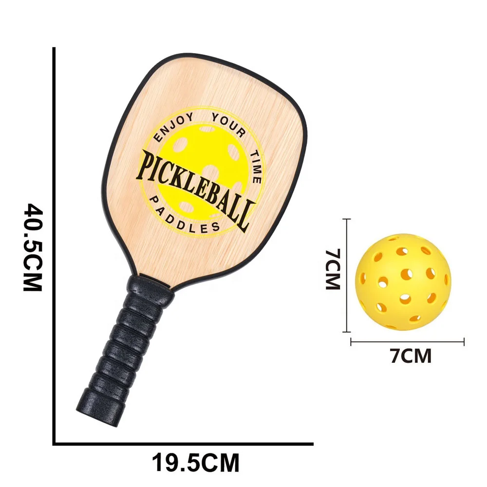 Thickness wood pickleball paddles 2 pack set kids sport training game wooden pickle ball rackets toy with ball for beginners