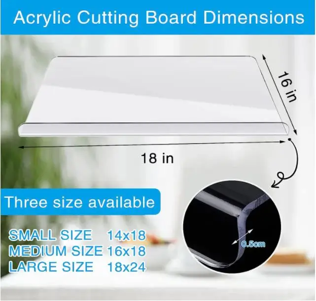 2023 NEW Acrylic Anti-Slip Transparent Cutting Board with Lip for Counter Countertop Protector