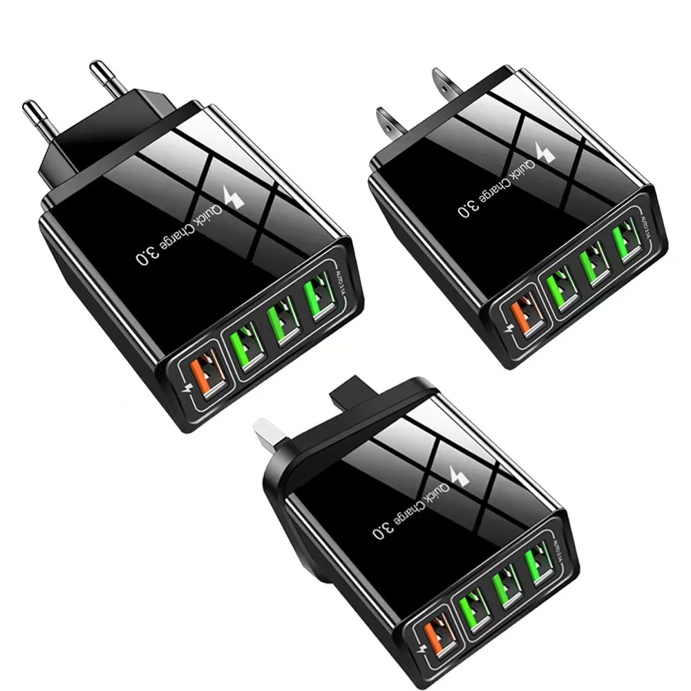 Vanice 4 Usb Charger Phone Single 5v 3a Wall Charger Eu Us Uk Plug Travel Multi Usb Phone Charger Adapter 30Watt