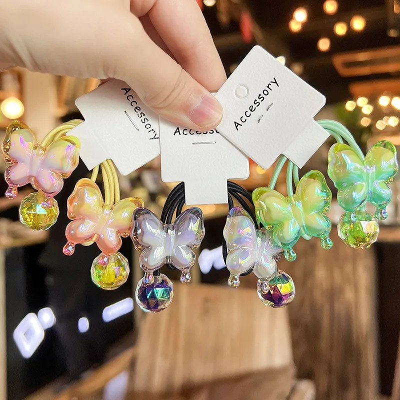 High Quality Girls Butterfly Hair Ties With Ball Ponytail Knockers Kids Ball Hair Tie Hair Bubbles For Kids