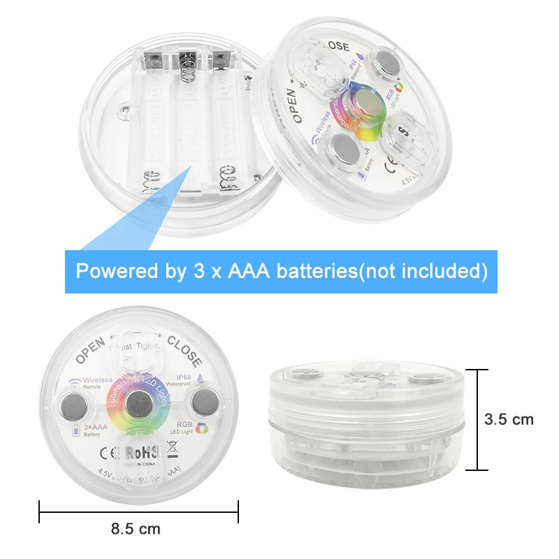  Battery Under Water Ip68 Waterproof Suction Cup Swimming Pool Light Led Underwater Submersible Remote