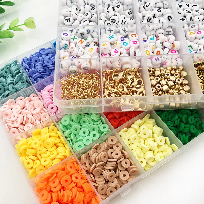 7227pcs Clay Beads 6mm Flat Round Polymer Clay Spacer Beads Bracelets Necklace DIY Clay Jewelry Making Kit Beads for Bracelets