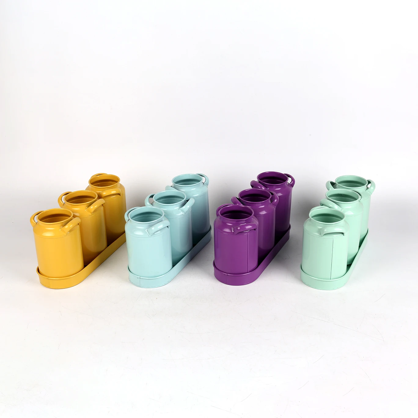 2022 Simple Candy Color Galvanized Metal Iron Plant Pot Bucket With Tray decorations for home container packing/giftpacking