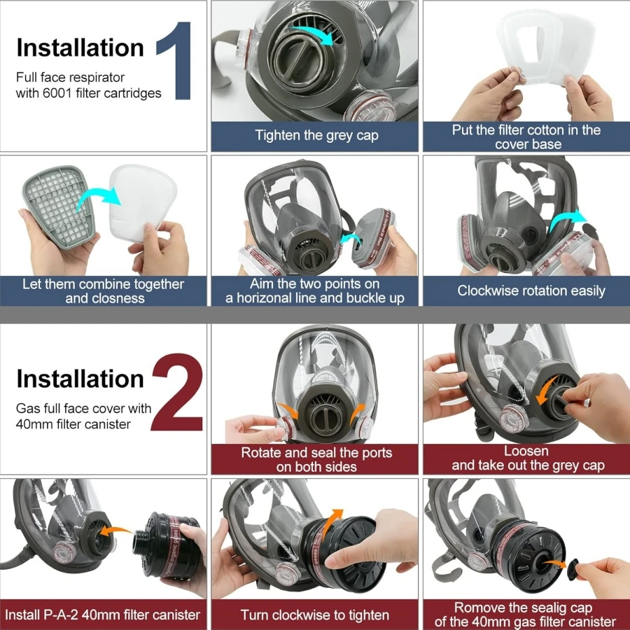 Double Connection Interface Breathing Full Face Protection Industrial Gas Mask Respirator