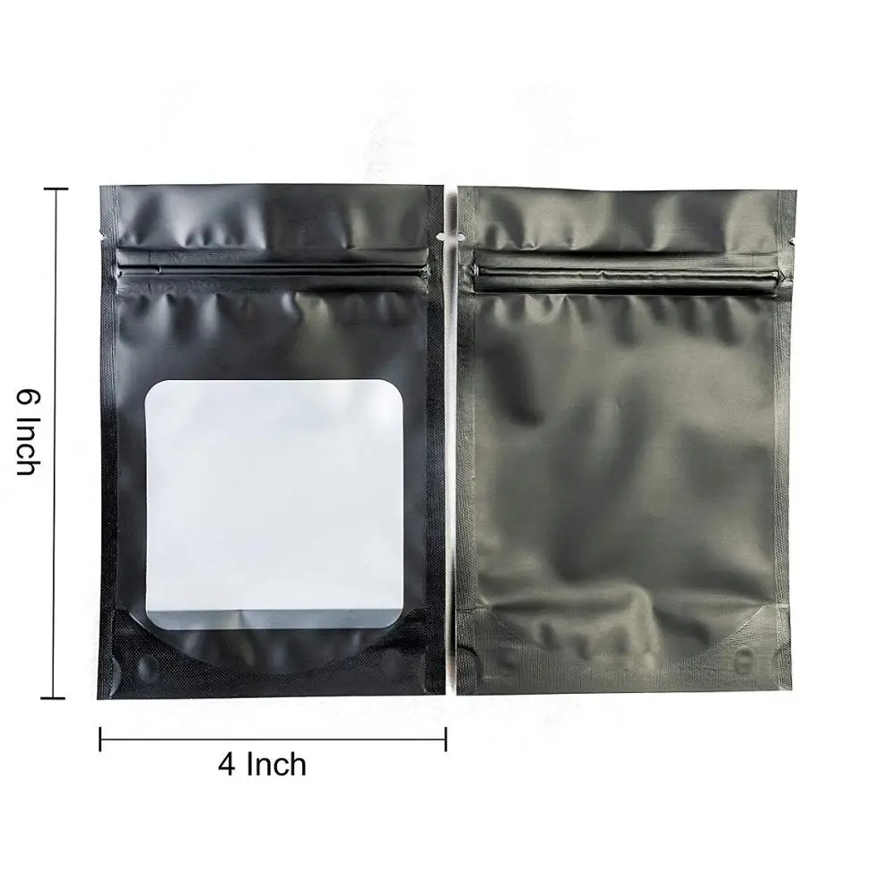 Smell Proof Odorless matte Mylar airtight ziplock resealable aluminum foil pouch bags with clear Window