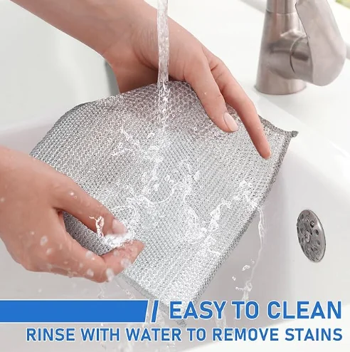 Double-Sided Mesh Metal Wire Cleaning Cloth Metal Dish Cloth for Kitchen Easy Rinsing Dish Washing Rag for Dish Sinks