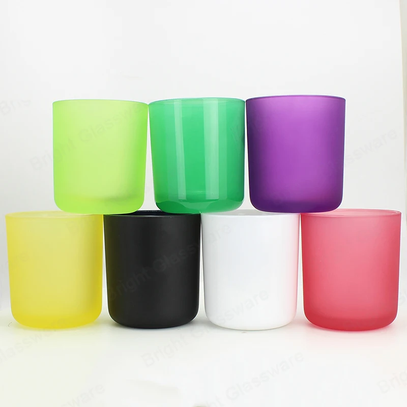 Fashionable Round Bottom Colorful Glass Candle Jar With Lid Frosted Purple Glass Candle Tumbler With metal Lid For New YEar