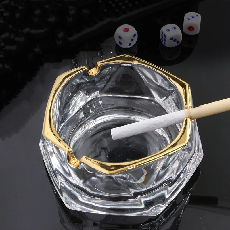 New design high quality hexagonal diamond shape luxury beautiful deep cigar ashtray glas crystal cut glass ashtray