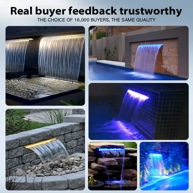 New Product Rectangular Waterfall Feature Pool Fountain Water Feature Indoor Pool Cascade Waterfall