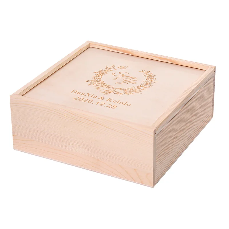 Stock Small Wooden Gift Packaging Box with Lid Custom Engraving Logo Heaven and Earth Cover Wooden Box