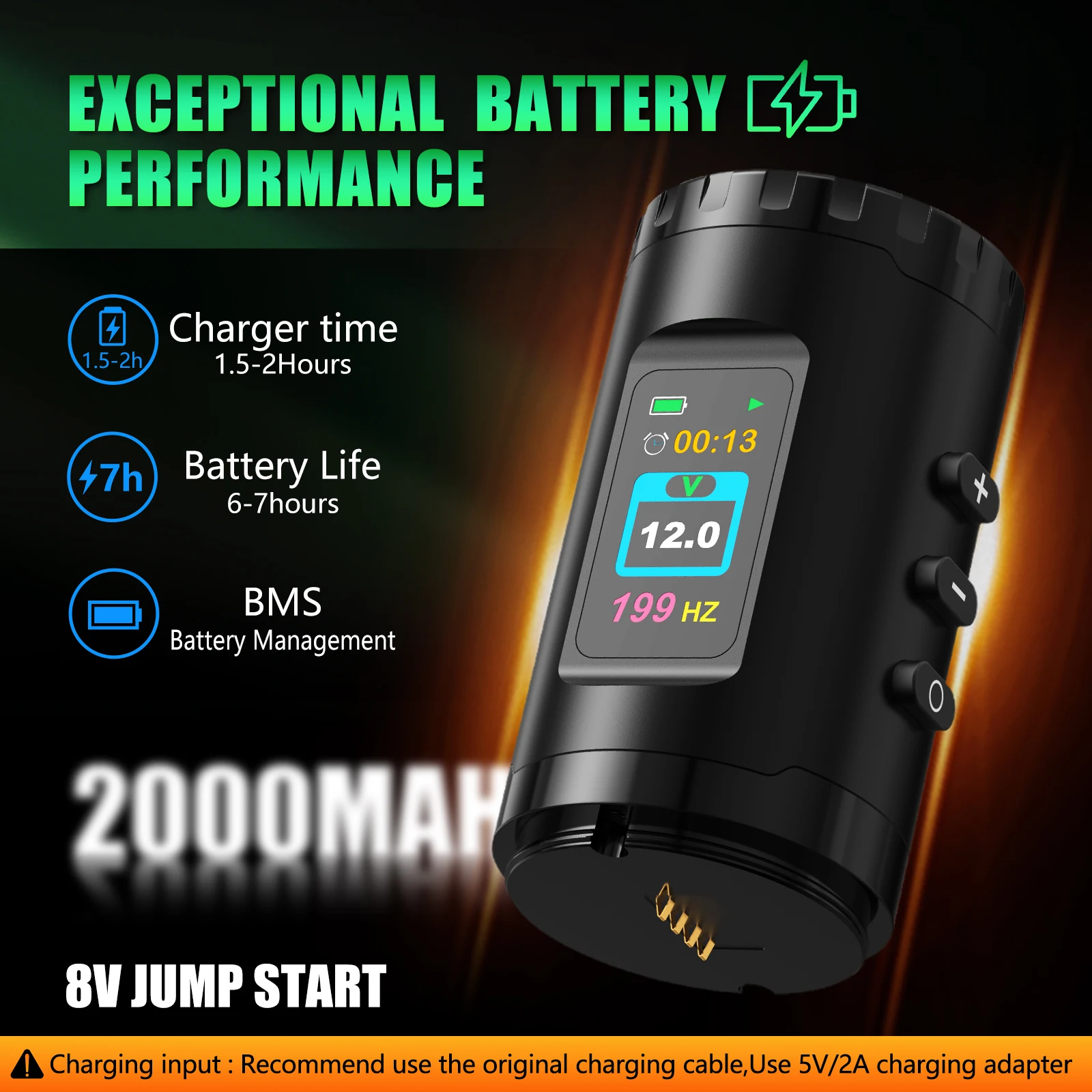 XNET Shark 2000mAh 4.0mm Stroke Professional Coreless Motor Tattoo Gun Wireless Tattoo Machine Pen with Extra Grip for Body Art