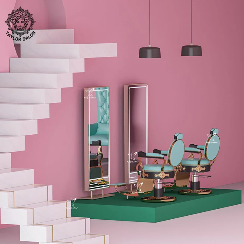 Taylor Salon Furniture hairdressing salon mirror station led vanity dressing table metal beauty salon mirrors with stand