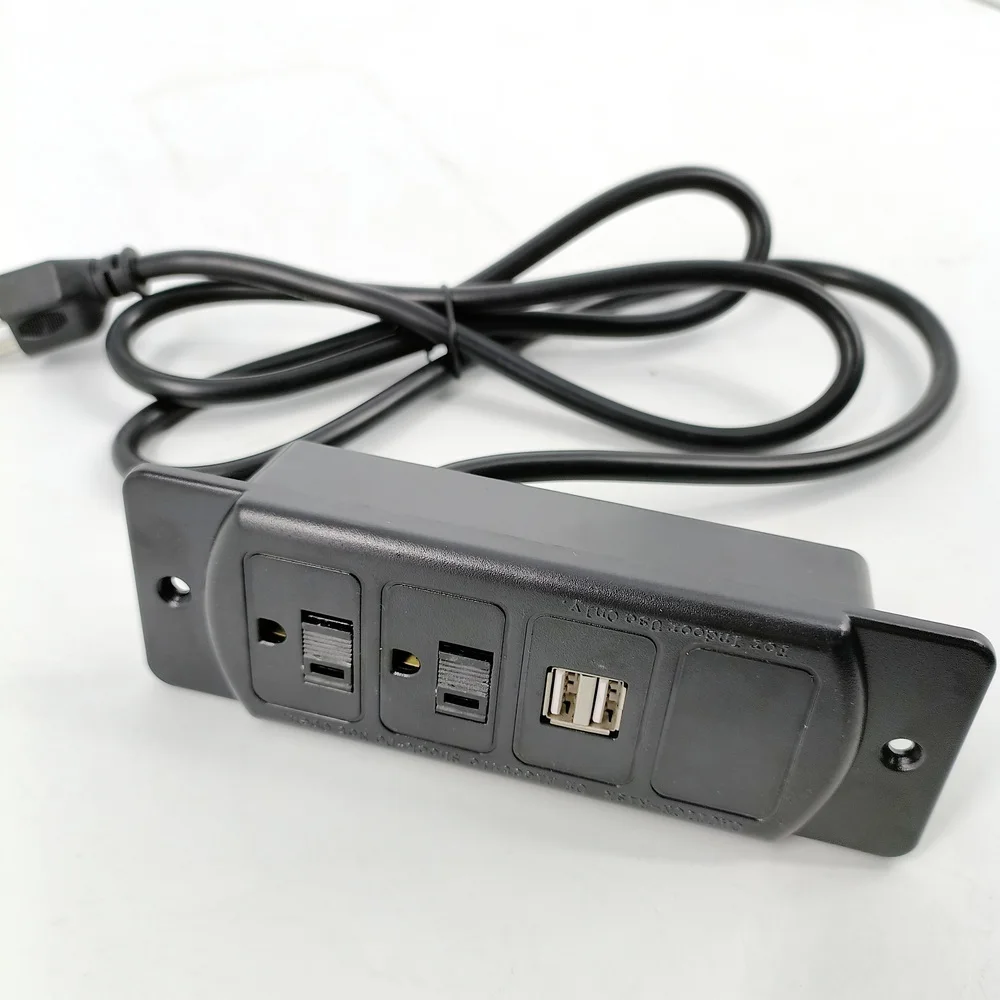 Rectangular Power Grommet Recessed Desktop Power Socket with 2 AC US Power 2 USB Port office Table Concealed Mounted Usb Socket