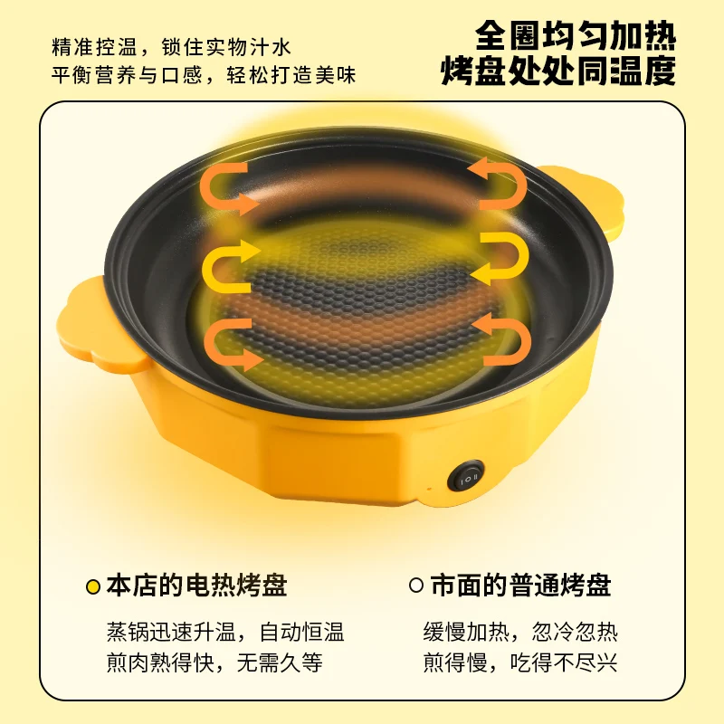 Household electric griddle portable electric skillet mini frying pan non stick coating kitchen small wok BBQ grill pan