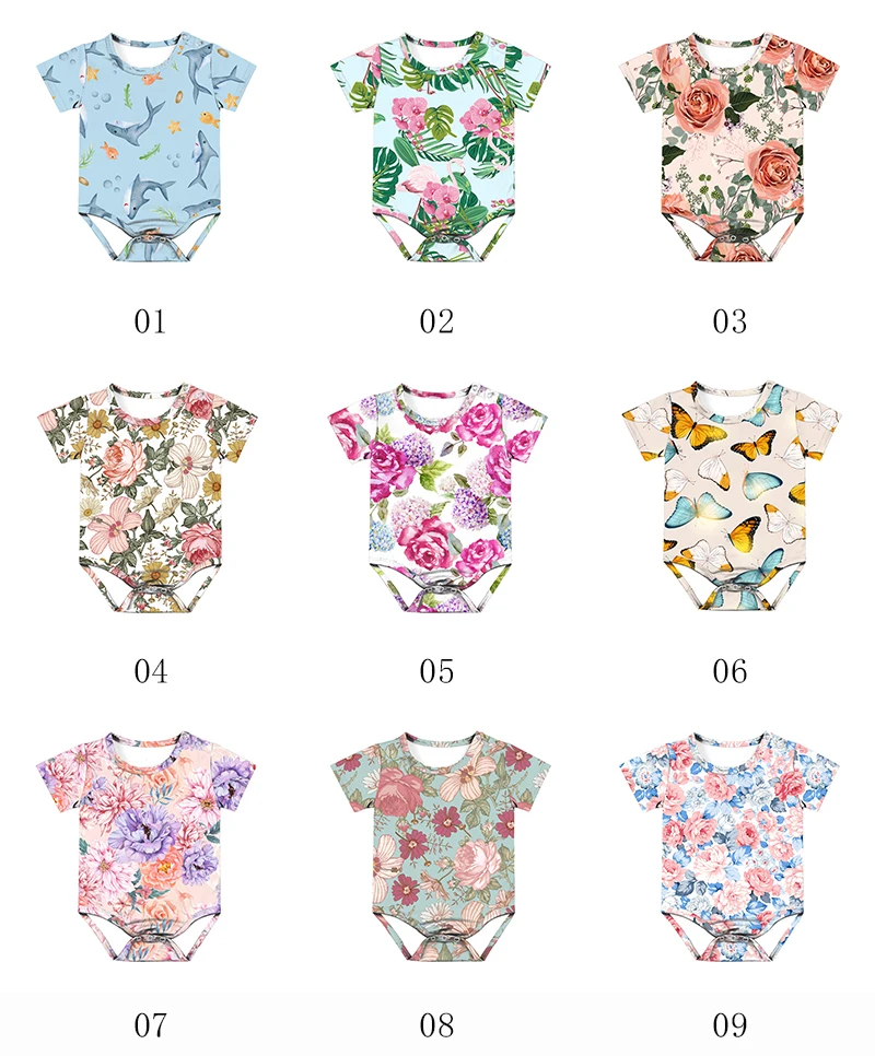 infant clothes in bulk short sleeve romper baby t-shirt newborn onsie for girls Floral Jumpsuit Little Kid Bodysuit Crawl Suit
