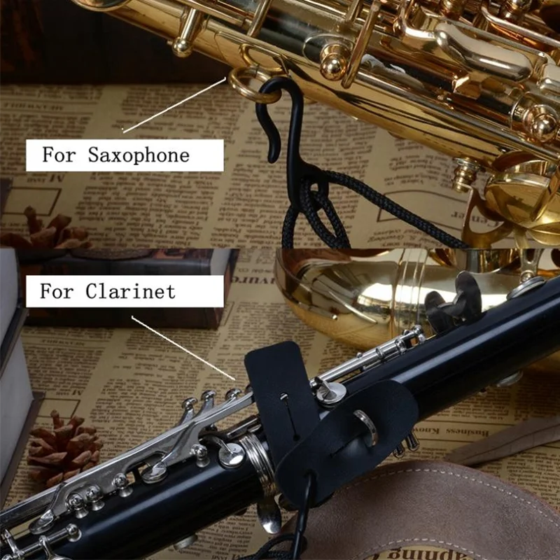 Adjustable Genuine Leather Saxophone Neck Strap Durable Clarinet Strap Single Shoulder Tenor Saxophone Belt