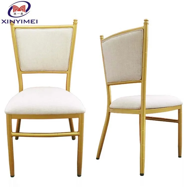Factory custom embossed indentation bamboo chair aluminium alloy banquet hotel dining chair upholstered Metal chiavari chair