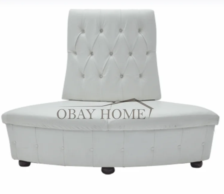 Event rental furniture white PU leather sold wood  base donut ottoman lounge sofa retro inspired ring shaped sofa