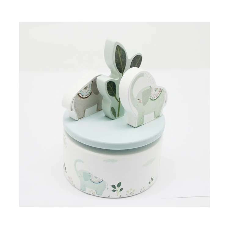 New Arrival Custom Wooden Lovely Music Box Elephants and Tree for Christmas gift