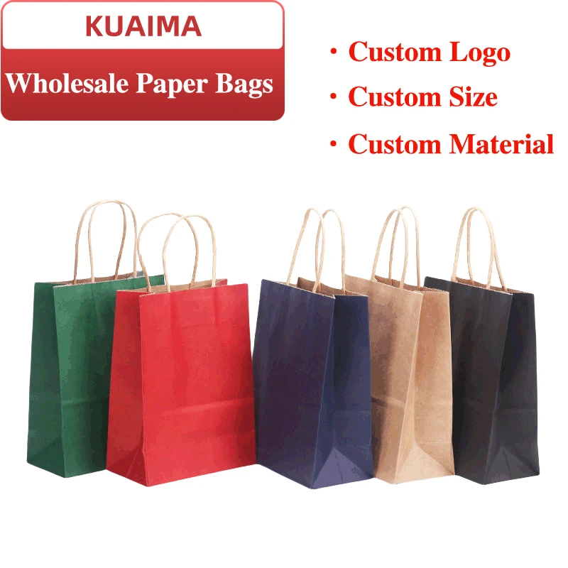 KM Custom Your Own Logo Carry Out Bag For Restaurant To Go Fast Food Biodegradable Takeaway Kraft Paper Bag With Flat Handle