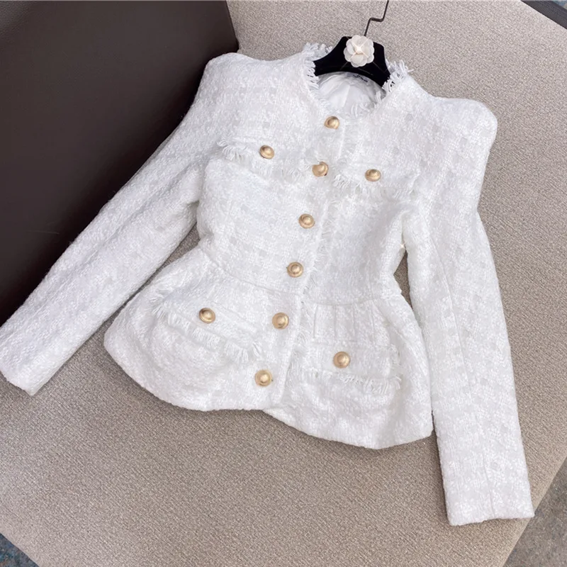 2021 New autumn and winter white shiner tweed coat shorts suit two-piece set for women