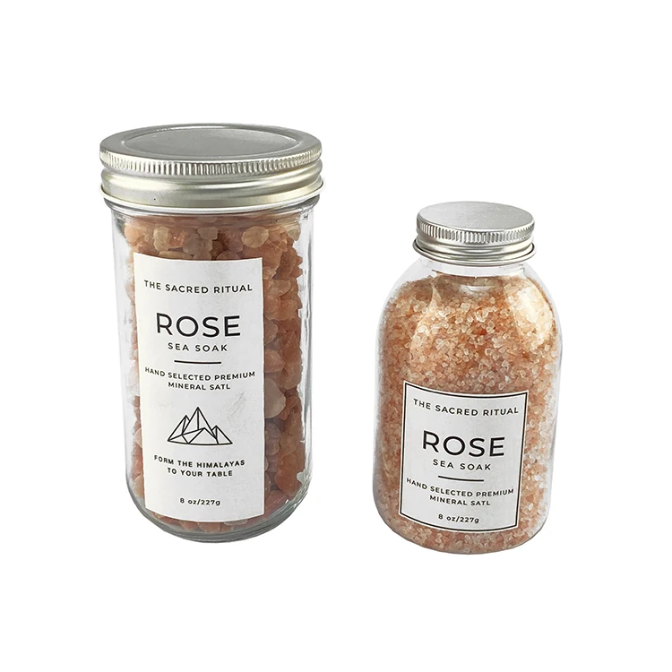 Detox Spa relaxing scent Crystal Bath Sea salt with Lavender seed & Rose petal  in glass bottle soaking bath salt