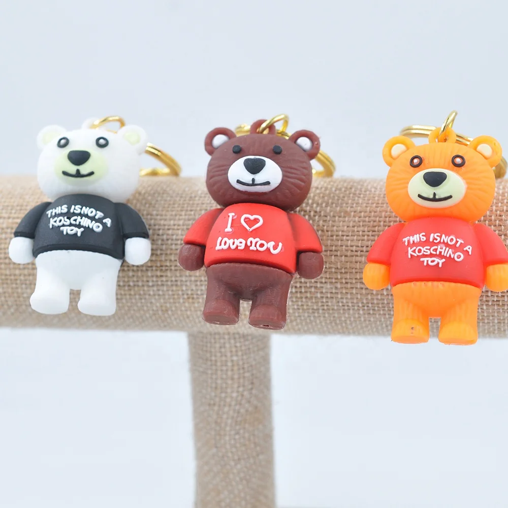 3D brown plastic teddy bear keychain wholesale cartoon little bear keychain silicone Mini soft custom teddy bear keychain